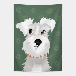 White Miniature Schnauzer Dog with Green Daisies Tapestry