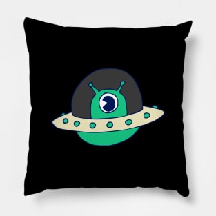 Alien Coming In Their HFO - Funny Alien Art In Pastel Green Pillow