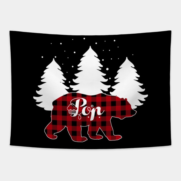 Buffalo Red Plaid Pop Bear Matching Family Christmas Tapestry by Kagina