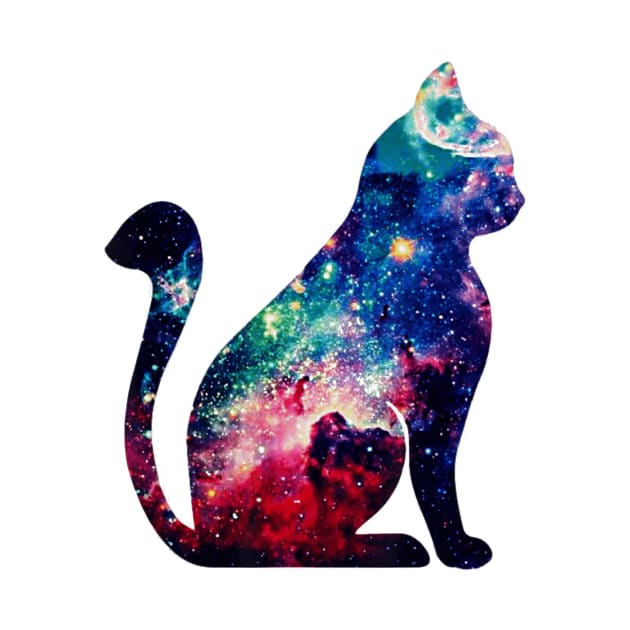 Beautiful Space Nebula Galaxy Cat Silhouette by Walkowiakvandersteen