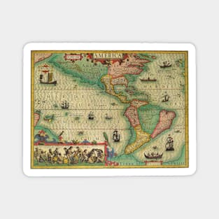 Antique Old World Map of the Americas by Jodocus Hondius Magnet