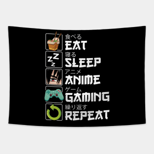 Eat Sleep Anime Gaming Repeat Kawaii Otaku Anime Tapestry