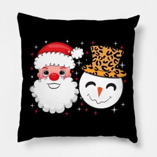 Santa and Snowman Leopard Sparkle Pillow