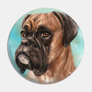 Painting of a Brown Coated Boxer Dog Looking Serious on Light Turquoise Background Pin