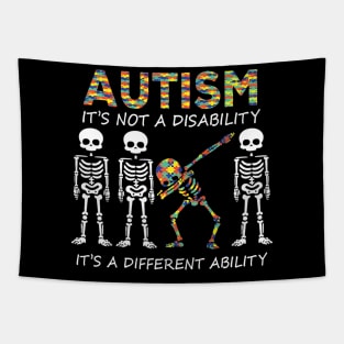 Autism it's a different ability Funny Dabbing skeleton Tapestry