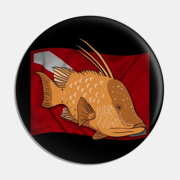 Fish Hogfish On Dive Flag Florida Spearfishing Gift Diving Pin by Proficient Tees