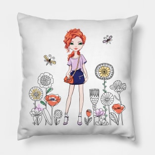 Cute redhead girl Pillow