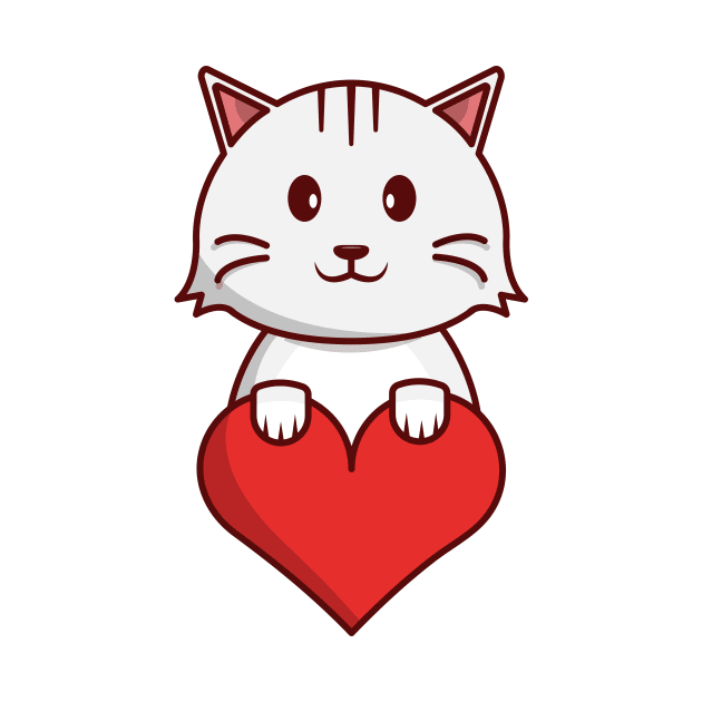 Cute Cat Holding a Heart by KH Studio