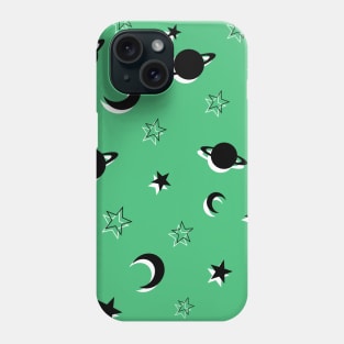 Space Planets and Stars Pattern on Green Background Phone Case