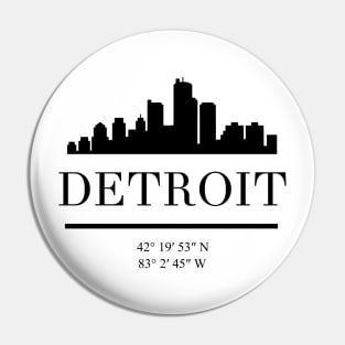 DETROIT MICHIGAN BLACK SILHOUETTE SKYLINE ART Pin