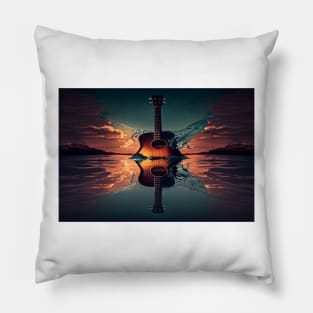 Commercial Guitar Art With Water Splashing In The Sunset Pillow