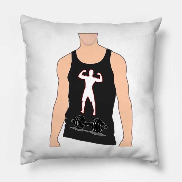 bodybuilder gym boy with dumbbells Pillow by Marccelus