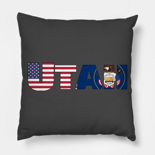 Utah State flag/ American flag logo Pillow