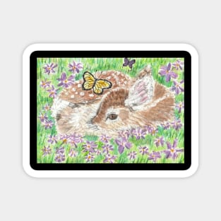 Baby deer  flowers butterflies Magnet