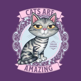 Beautiful Kitty Cat on Purplish Wreath with Cats are Amazing T-Shirt