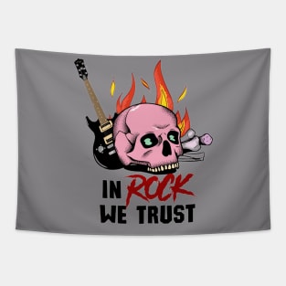 In rock we trust skull design Tapestry