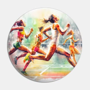Artistic illustration of women in a sprint race Pin