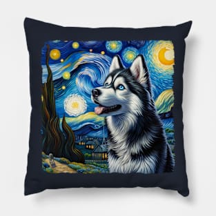 Starry Siberian Husky Dog Portrait - Pet Portrait Pillow