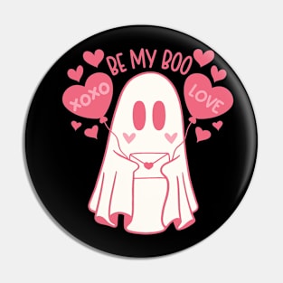 Retro Cute Ghost Valentines Day Heart Will You Be My Boo Pin