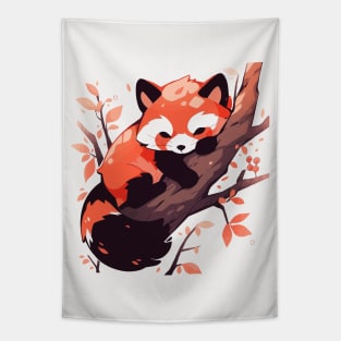 Red panda sleeping in a tree Tapestry