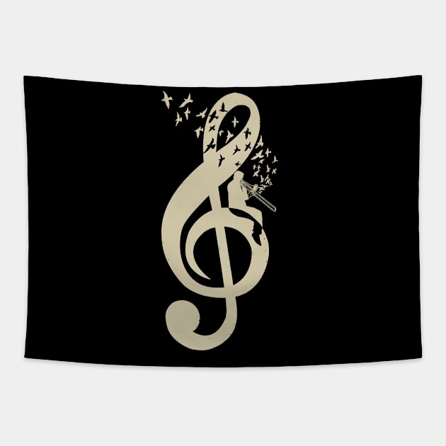 Treble Clef - Music Trombone - Vintage Tapestry by barmalisiRTB