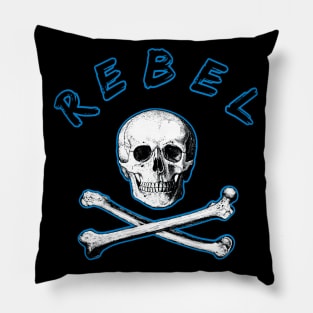 Rebel Pirate Skull and Cross Bones in Blue Pillow