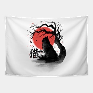 Blck cat kanji Tapestry