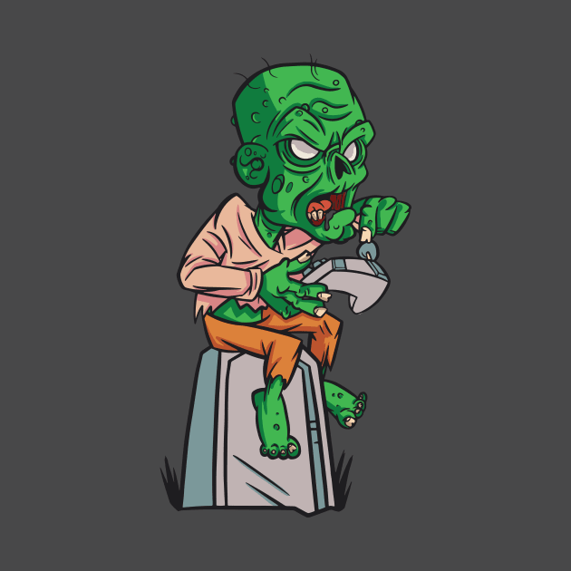 Cartoon Zombie Gamer Sitting on a Tombstone by SLAG_Creative