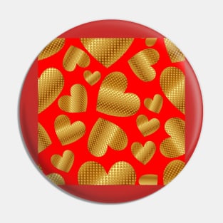 An abundance of golden hearts on red Pin