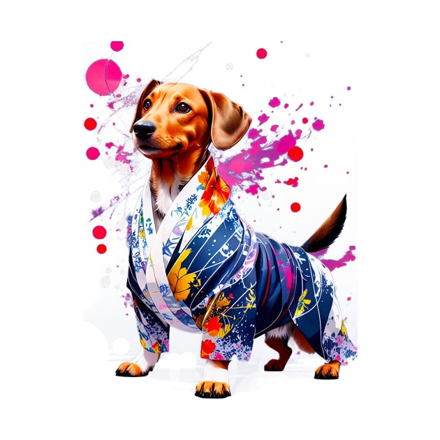Vibrant Dachshund in Colorful Kimono Inspired by Japanese Culture by fur-niche
