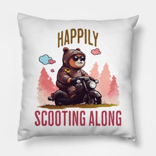 Happily Scooting Along cute bear on a scooter design Pillow