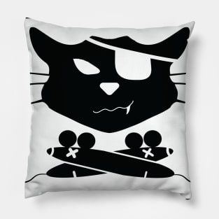 Jolly Roger Pirate Black Cat Crossbones (Cross Mice) - designed by pelagio AM Pillow