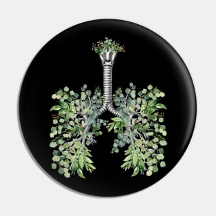 Lung Anatomy,  green leaves, Cancer Awareness Pin