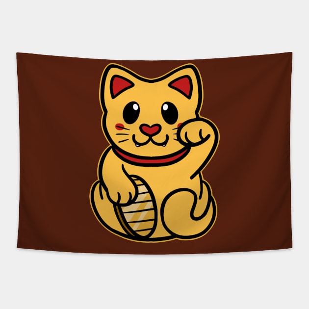 Cute Maneki Neko - Gold Tapestry by leashonlife