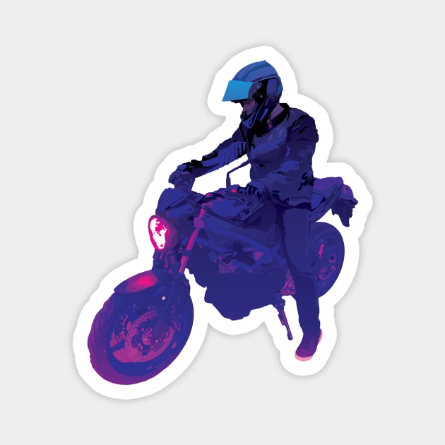 Biker riding a Suzuki SV650 Synthwave style Magnet by WiredDesigns