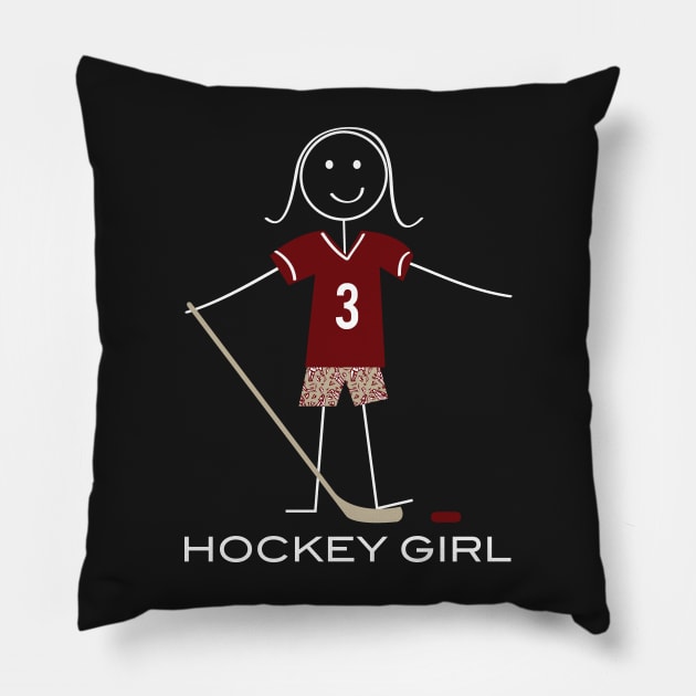 Funny Womens Ice Hockey Girl Stick Figure Illustration Pillow by whyitsme