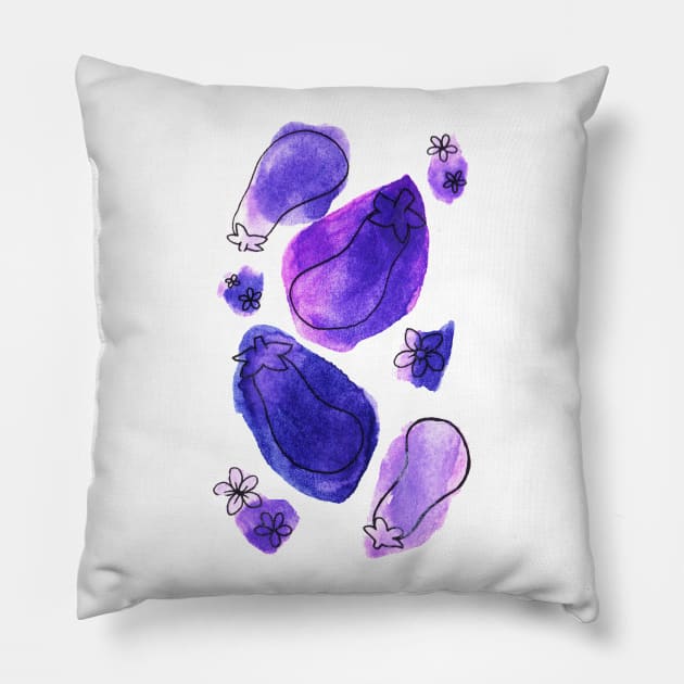 Purple Eggplant Watercolor Pillow by saradaboru