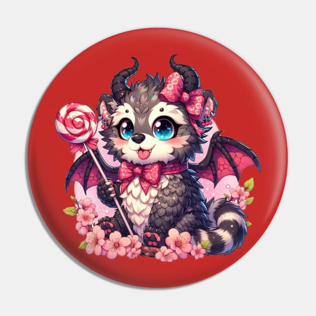 Kawaii Binturong Dragon with Lollipop Pin by Biothurgy