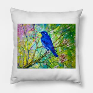 Bluebird on a blossoming branch Pillow
