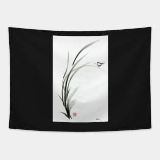 Bamboo Birdie - Sumie ink brush painting Tapestry