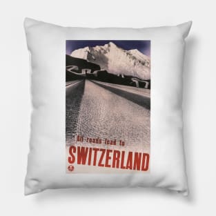 All Roads Lead to SWITZERLAND Railway Train Vintage Travel Pillow