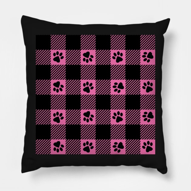 Pink Paw Print Plaid Pillow by PLLDesigns