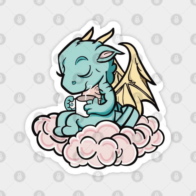 Baby Dragon Drinking Coffee Magnet by FlippinTurtles