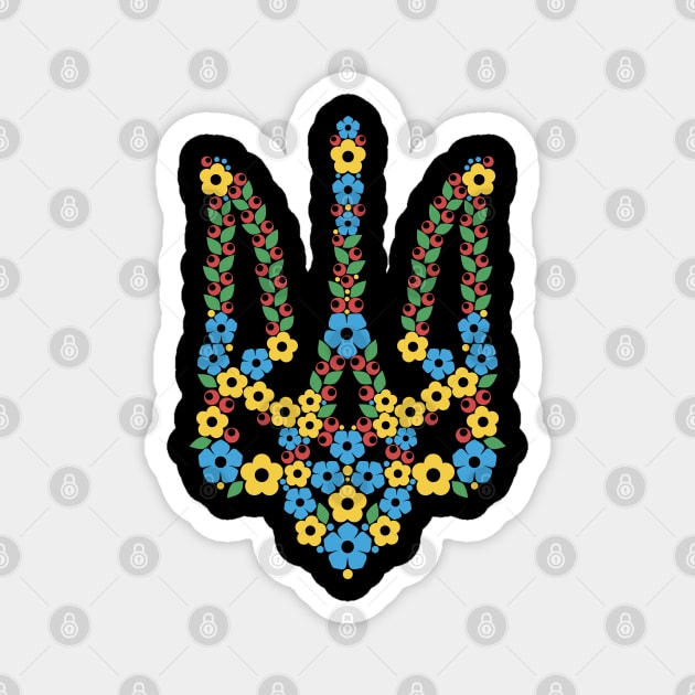 Ukrainian Trident Coat Of Arms Made of Flowers Magnet by Anticorporati
