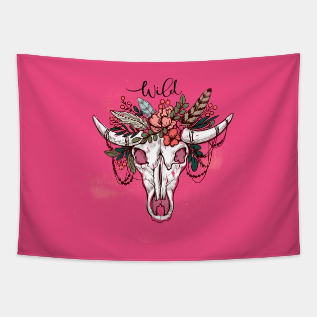 Wild Bison Skull Boho Tapestry by letnothingstopyou