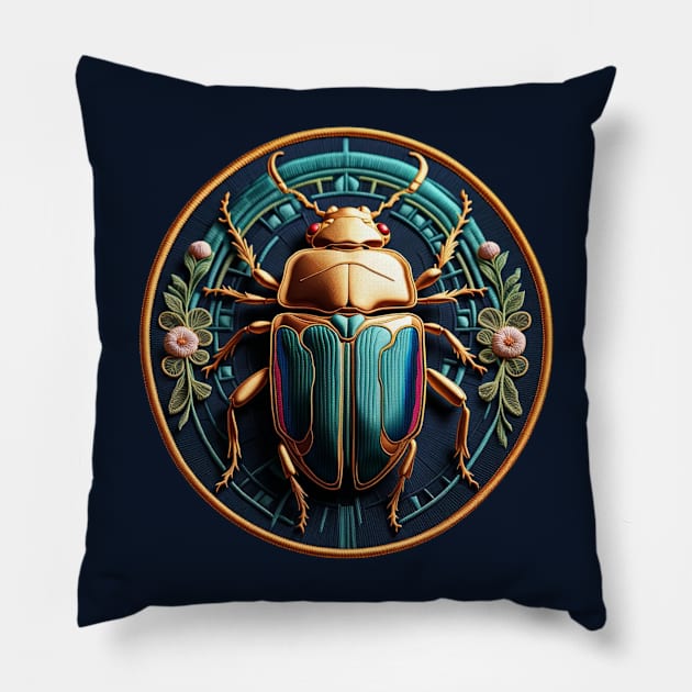 Iridescent Beetle Embroidered Patch Pillow by Xie