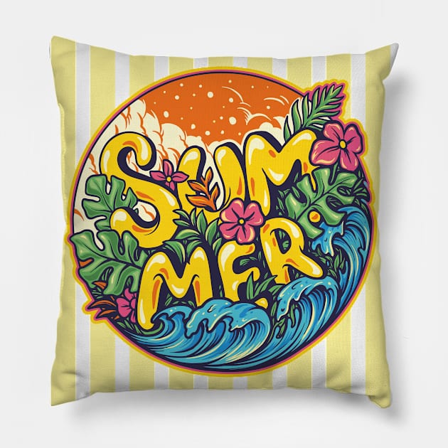 Tropical Summer - Yellow Stripes on - Pillow by Peter the T-Shirt Dude