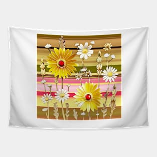 Sunny Daisies on Stripes Tapestry