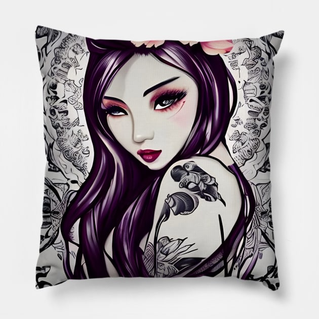 The girl with the flower tattoo Pillow by animegirlnft