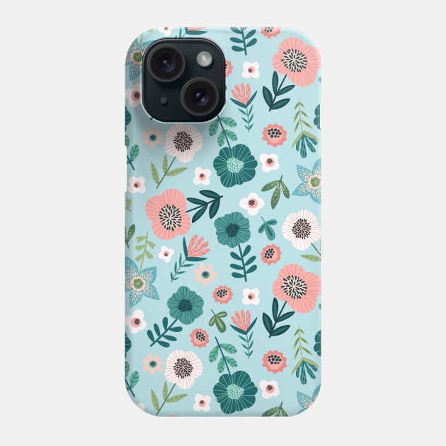 Botanical Pink And Blue Spring Garden Floral Phone Case by Printable Pretty